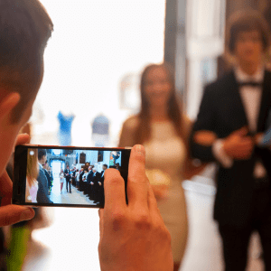 Bridal party photo taken by a guest on their phone